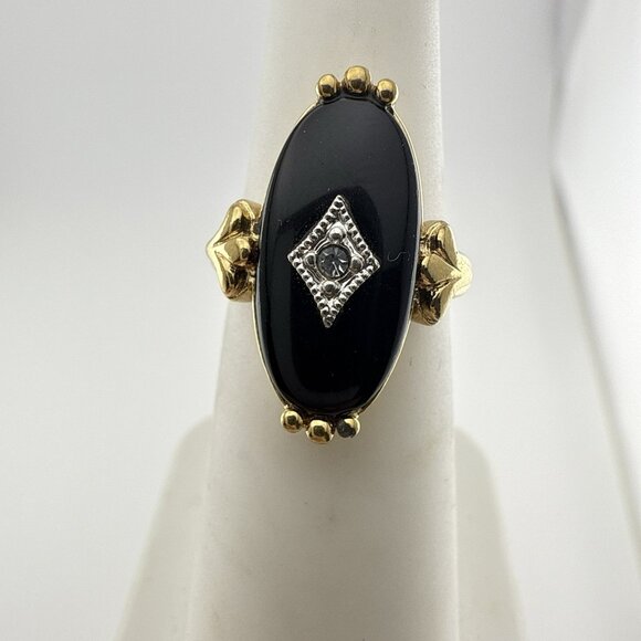 Vintage Avon Ring Black Onyx Victorian Collection 1983 Pinky Ring sz 4.75-5 - Picture 4 of 12